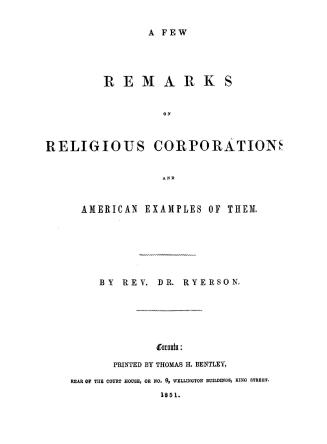 A few remarks on religious corporations and American examples of them