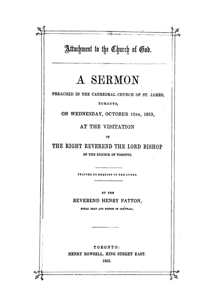 Attachment to the church of God, a sermon preached in the cathedral church of St