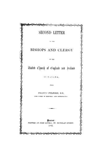 Second letter to the bishops and clergy of the united Church of England and Ireland in Canada