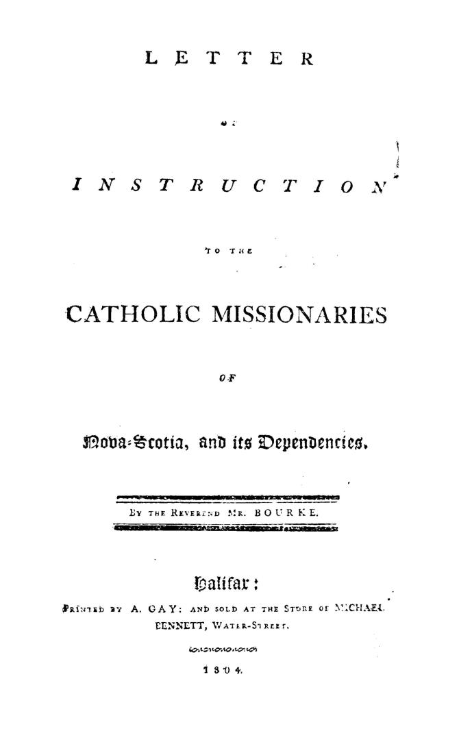 Letter of instruction to the Catholic missionaries of Nova-Scotia and its dependencies