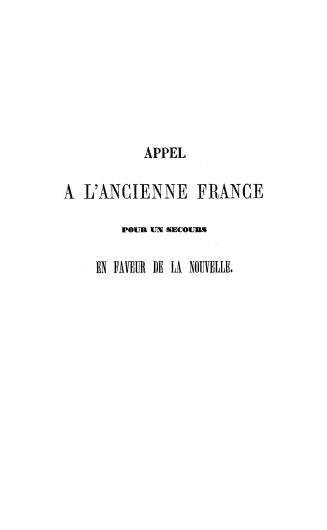 Appel à l'ancienne France pour un secours en faveur de la Nouvelle