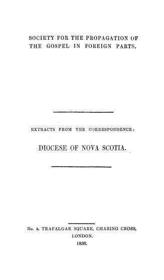 Extracts from the correspondence diocese of Nova Scotia