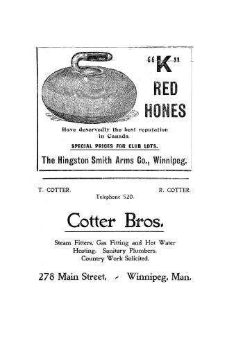 Shows the first page of the book, an advertisement for K Red Hones, a Winnipeg curling rock mak ...