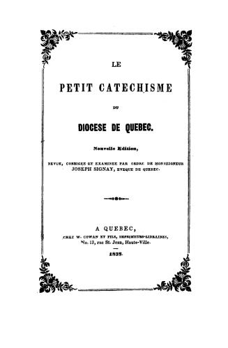 Le petit catéchisme du diocèse de Québec