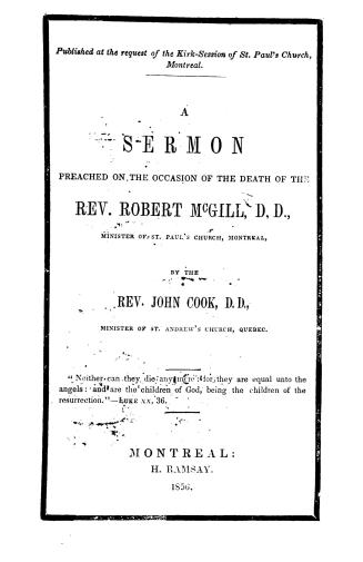 A sermon preached on the occasion of the death of the Rev