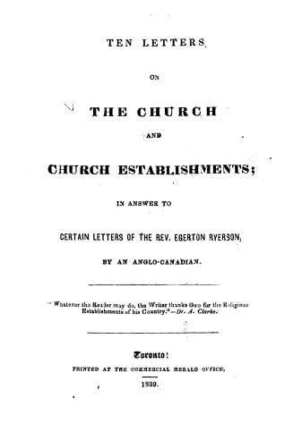 Ten letters on the church and church establishments, addressed to the Hon