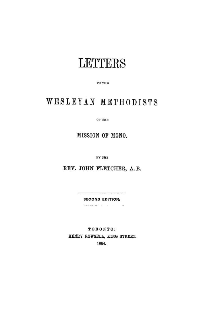 Letters to the Wesleyan Methodists of the mission of Mono