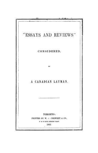 ''Essays and reviews'' considered by a Canadian layman