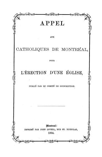 Appel aux Catholiques de Montréal pour l'érection d'une église, pub