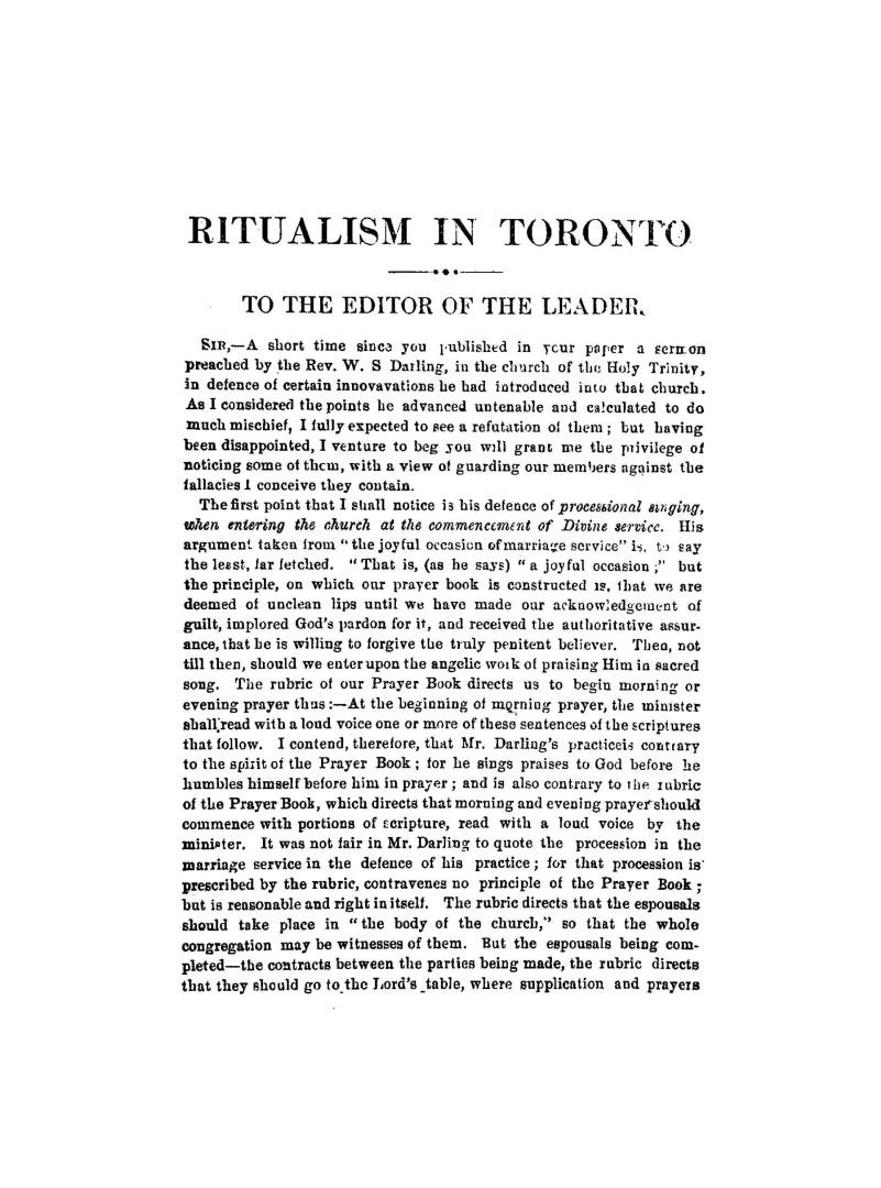 Ritualism in Toronto