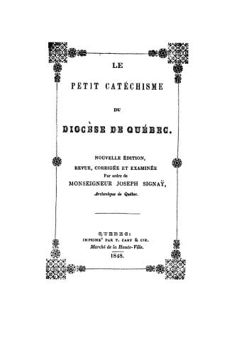 Le petit catéchisme du diocèse de Québec
