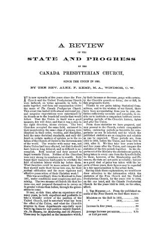 A review of the state and progress of the Canada Presbyterian church since the union in 1861