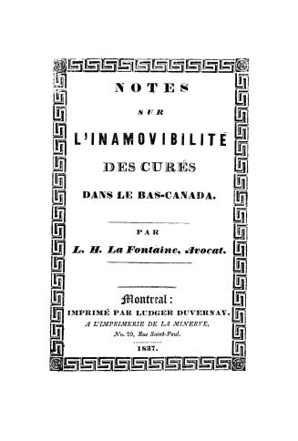 Notes sur l'inamovibilité des curés dans le Bas-Canada