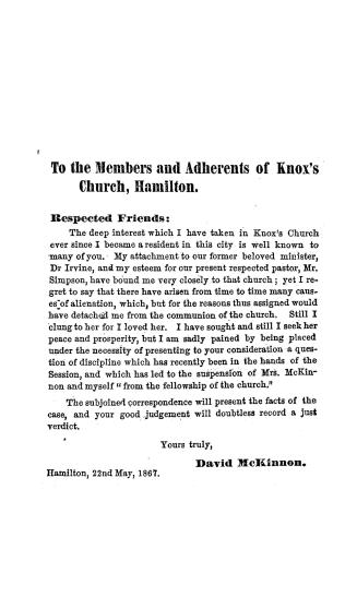 To the members and adherents of Knox's church, Hamilton