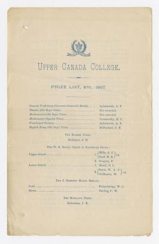 Upper Canada College : prize list, etc., 1897
