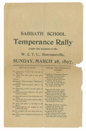 Sabbath school temperance rally under the auspices of the W.C.T.U. Bowmanville