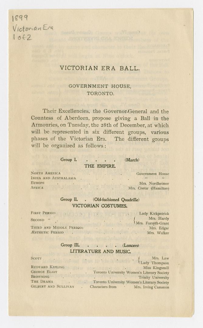 Victorian era ball : Government House, Toronto