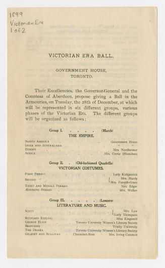 Victorian era ball : Government House, Toronto