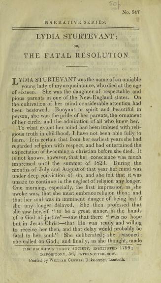 Lydia Sturtevant, or, The fatal resolution