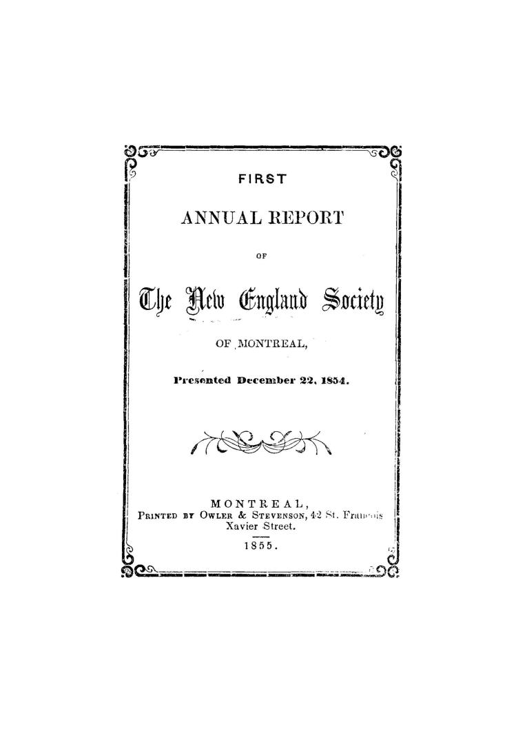 First annual report of the New England Society of Montreal, presented December 22, 1854