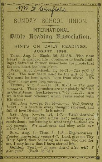 Hints on daily readings, August, 1899
