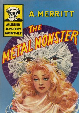 Book cover: Blue with red and yellow title. Woman with blonde hair. 