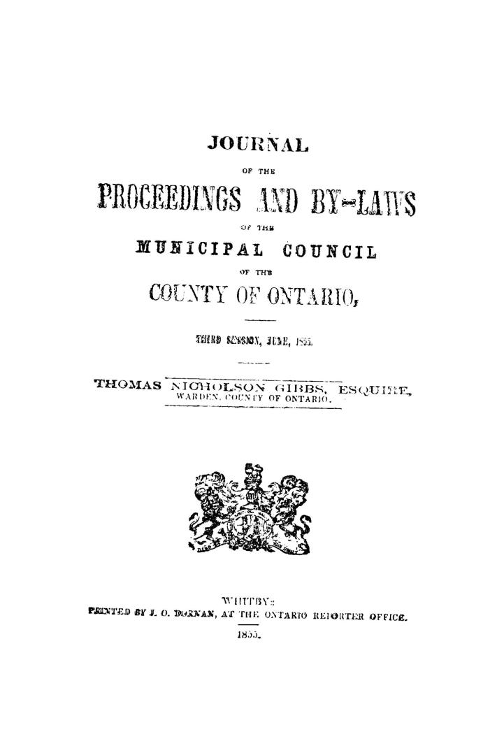 Journal of the proceedings and by-laws of the Municipal Council of the County of Ontario