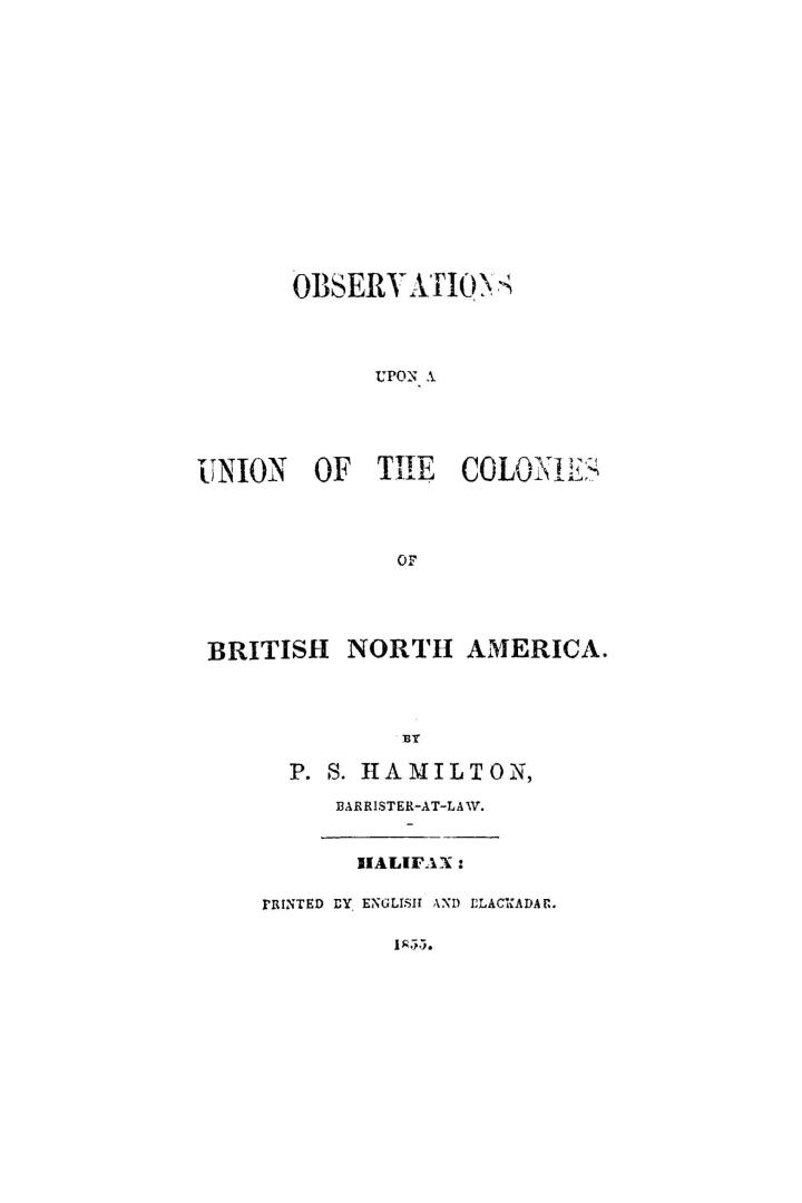 Observations upon a union of the colonies of British North America