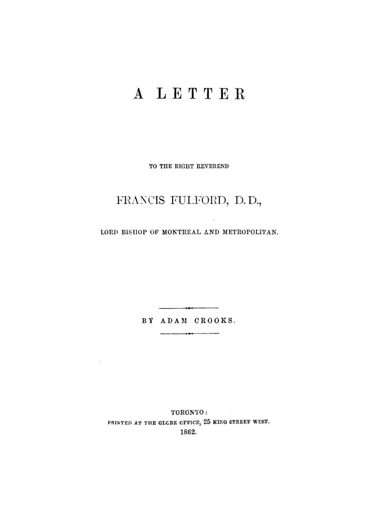 A letter to the Right Reverend Francis Fulford, D