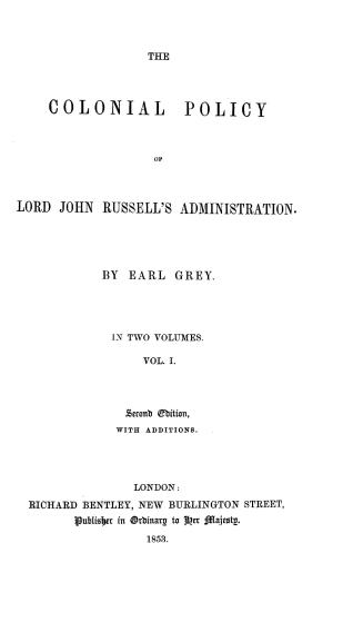 The colonial policy of Lord John Russell's administration