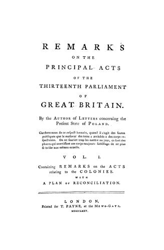 Remarks on the principal acts of the thirteenth parliament of Great Britain