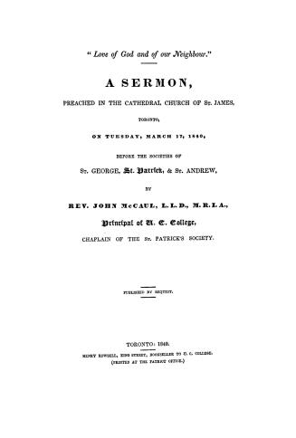 ''Love of God and of our neighbour'', a sermon preached in the cathedral church of St