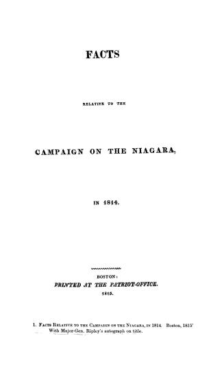 Facts relative to the campaign on the Niagara, in 1814