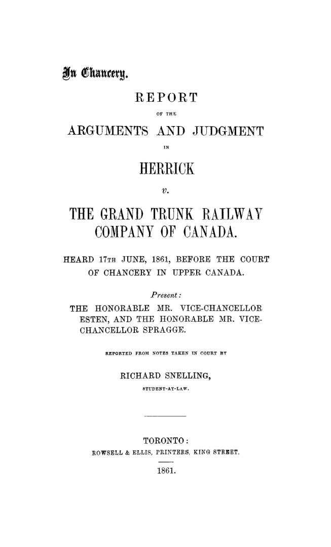 In chancery, report of the arguments and judgment in Herrick v