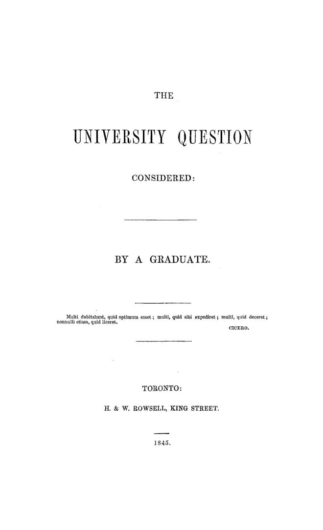 The university question considered by a Graduate