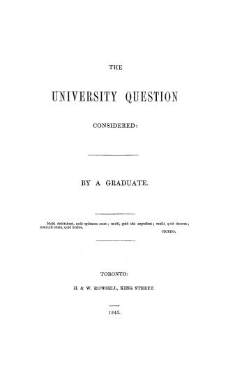 The university question considered by a Graduate