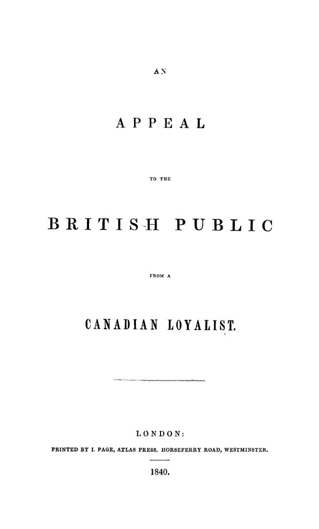 An appeal to the British public from a Canadian loyalist