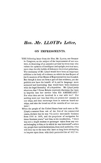 Hon. Mr. Lloyd's letter on impressments