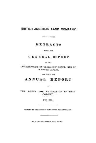 Extracts from the general report of the Commissioners on grievances complained of in Lower Canada,