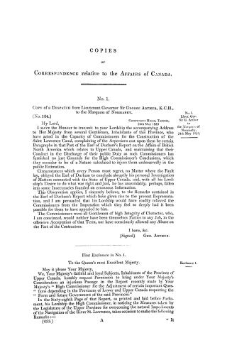 Copies of correspondence relative to the affairs of Canada