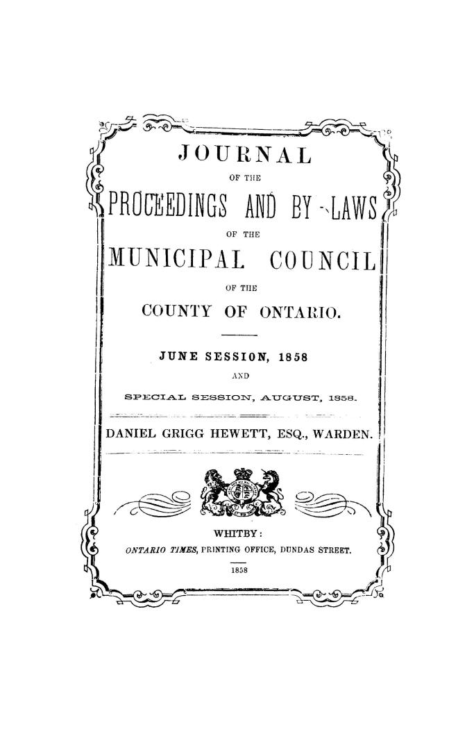 Journal of the proceedings and by-laws of the Municipal Council of the County of Ontario