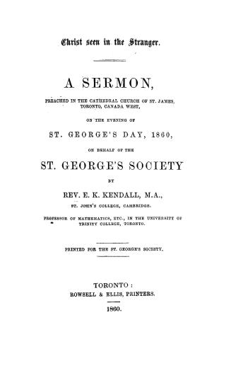 Christ seen in the stranger, a sermon preached in the cathedral church of St