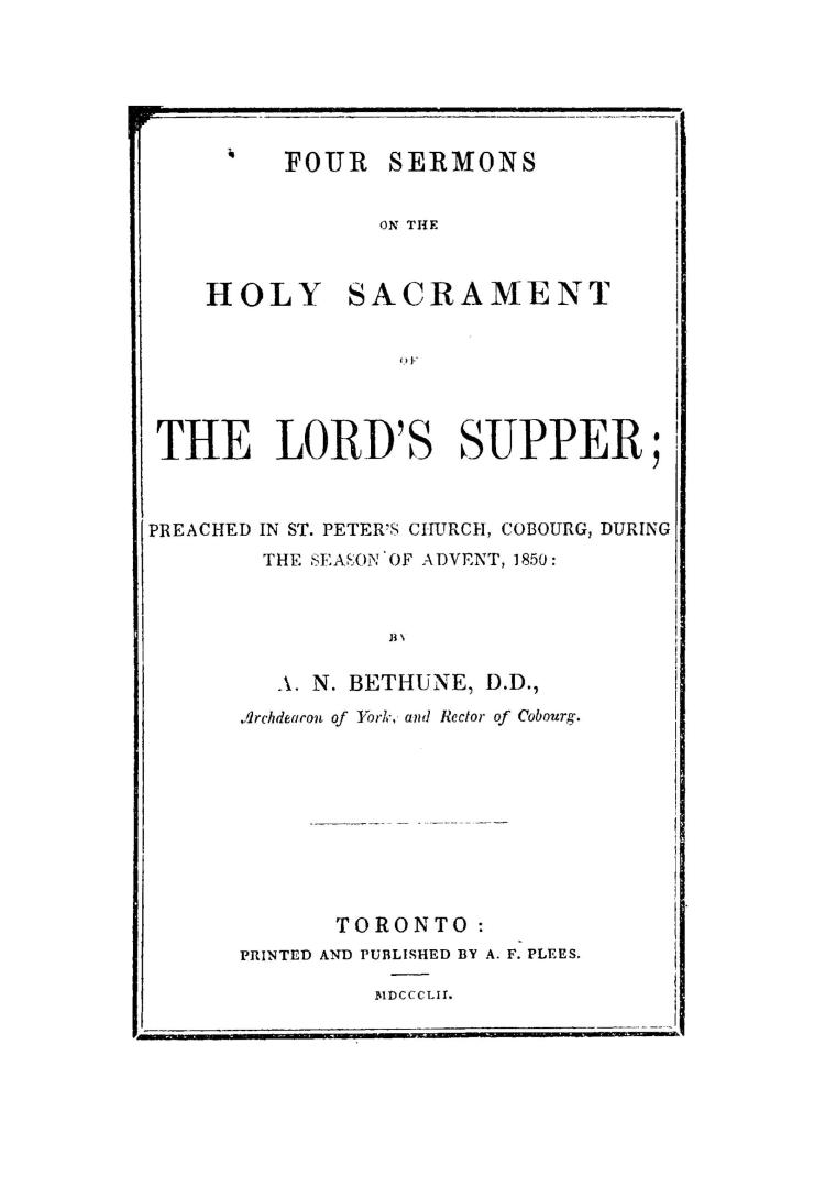 Four sermons on the holy sacrament of the Lord's supper,
