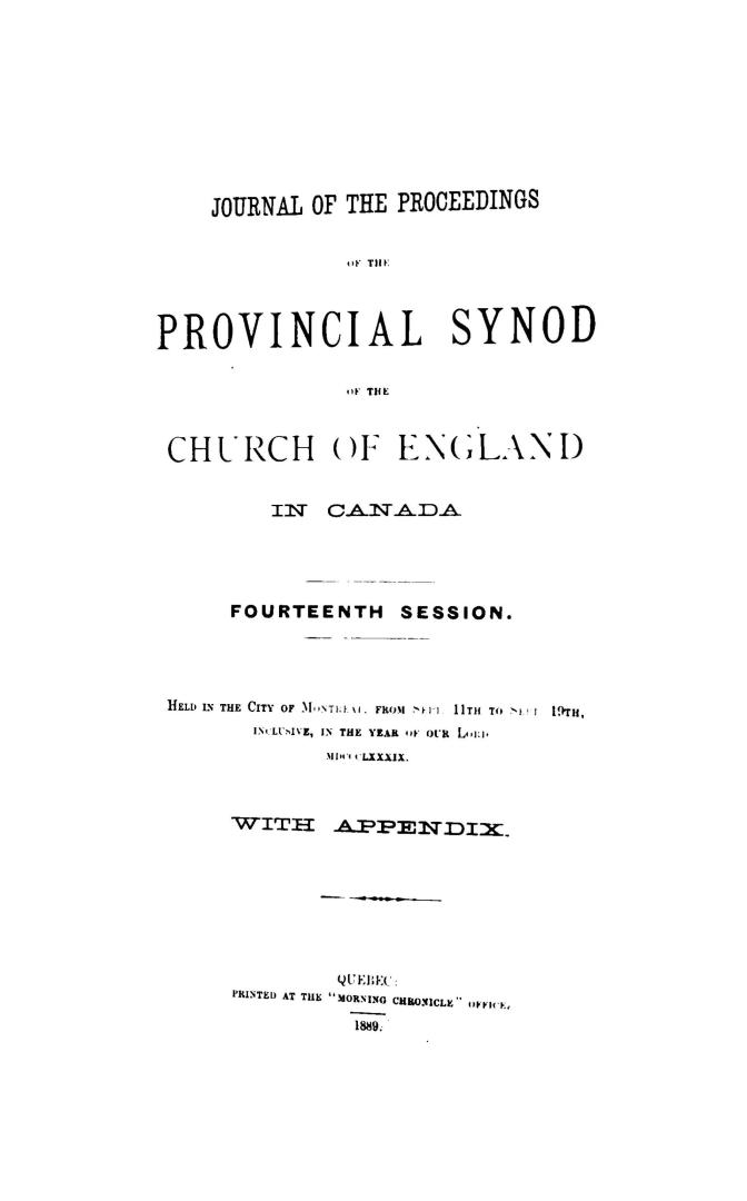 Journal of the proceedings of the Provincial Synod of the Church of England in Canada