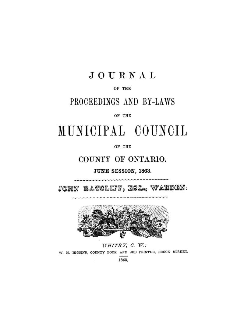 Journal of the proceedings and by-laws of the Municipal Council of the County of Ontario