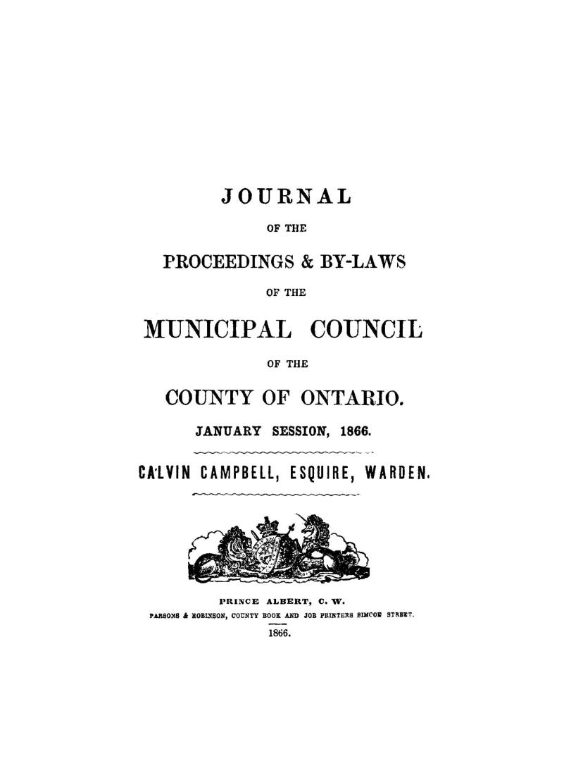 Journal of the proceedings and by-laws of the Municipal Council of the County of Ontario