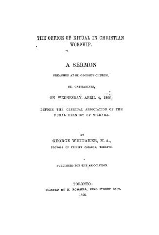 The office of ritual in Christian worship,