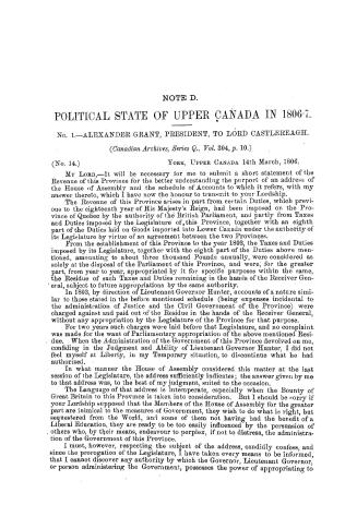 Political state of Upper Canada in 1806-7