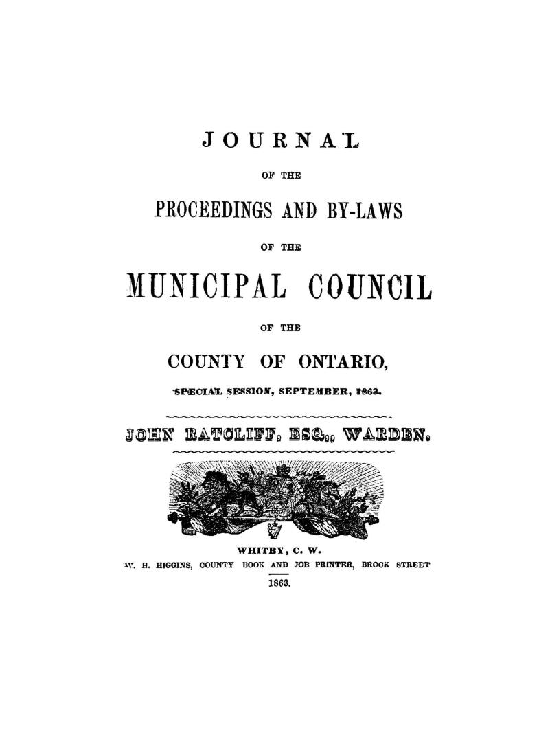 Journal of the proceedings and by-laws of the Municipal Council of the County of Ontario
