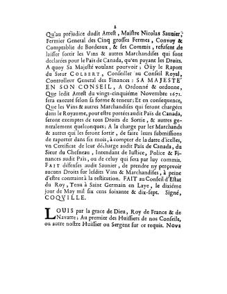 Arrest du Conseil d'estat du roy, du dixième may 1677, qvi exempte de tous droits de sortie, & autres generalement quelconques, les marchandises qui s(...)